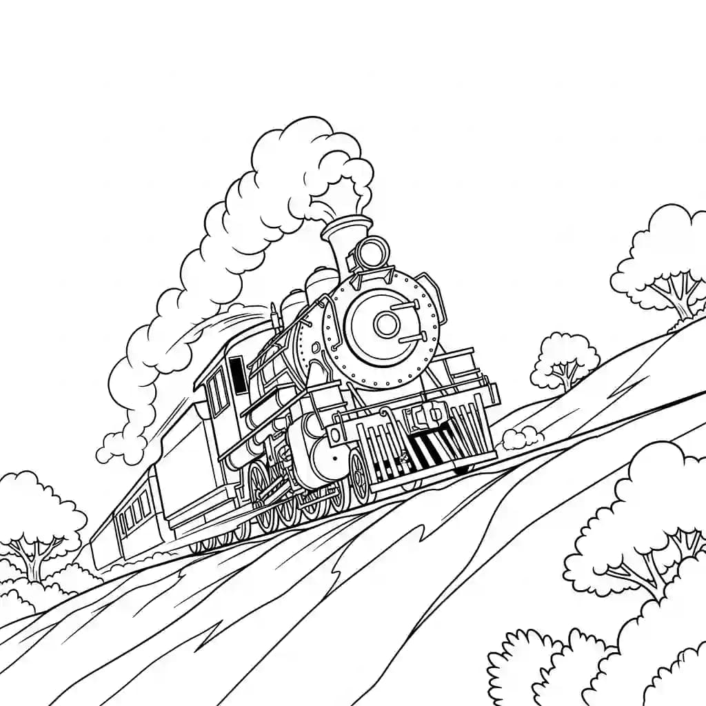 Trein Kleurplaat van een trein met een leuk en creatief ontwerp om zelf in te kleuren.