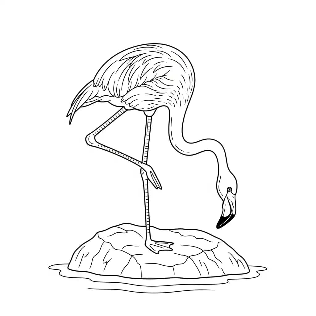Flamingo Een mooie zwart-wit kleurplaat van een flamingo.