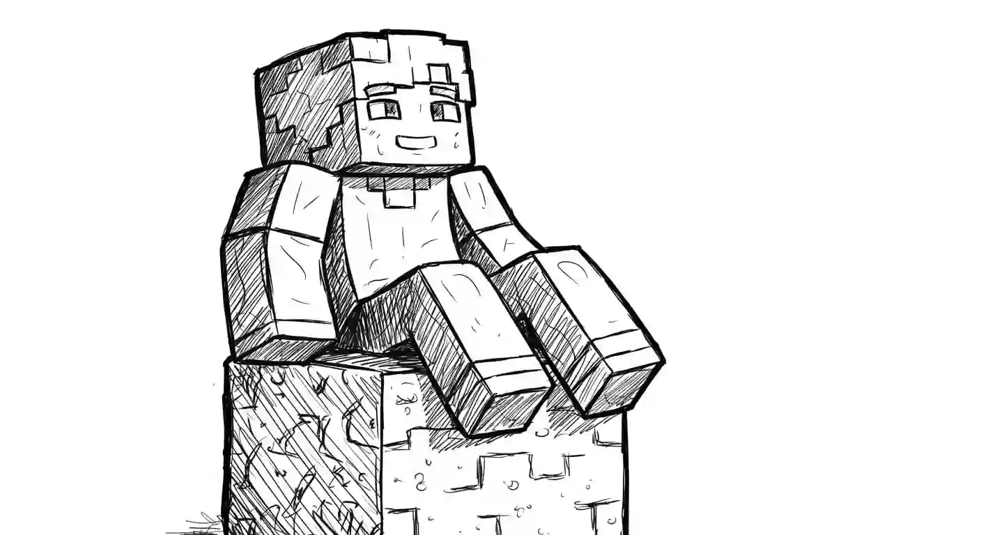 Minecraft Kleurplaat van Minecraft met bekende figuren en avontuurlijke elementen om zelf in te kleuren.