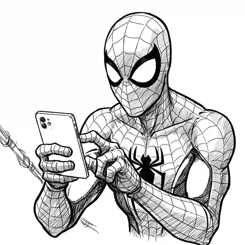 Spiderman Kleurplaat van Spiderman met een stoer superhelden thema om zelf in te kleuren.