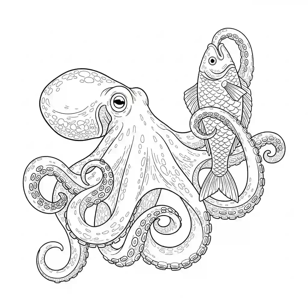 Octopus Kleurplaat van een vriendelijke Octopus die uitnodigt tot creatief inkleuren.