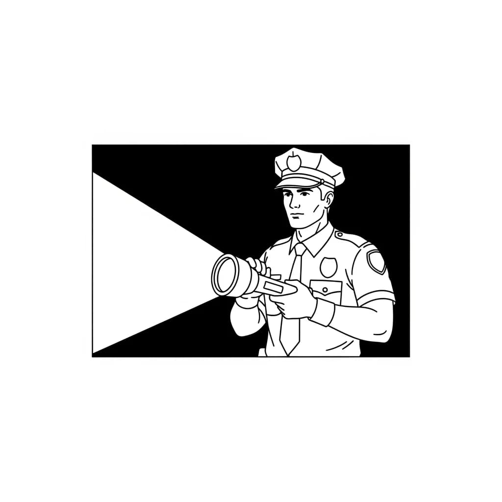 Politie Kleurplaat van de politie met een stoer en herkenbaar thema om zelf in te kleuren.