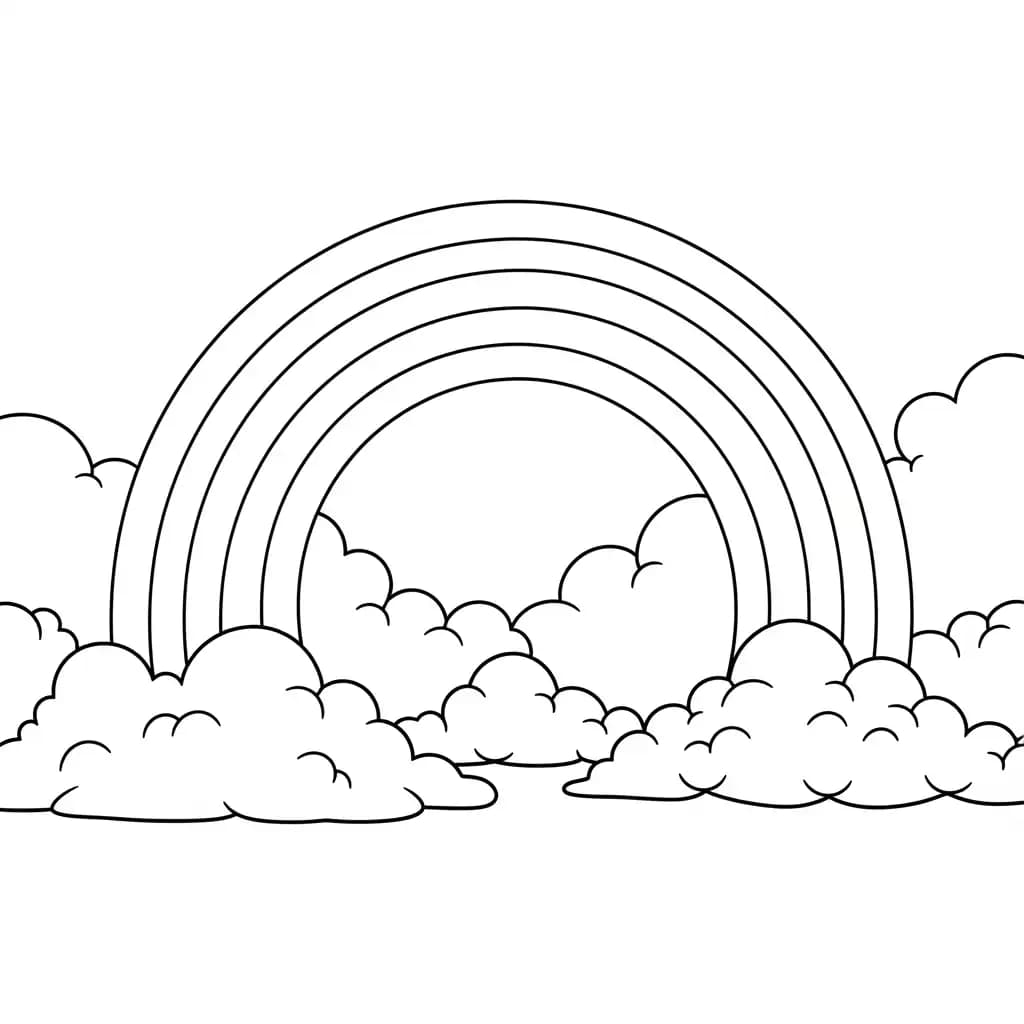 Regenboog Kleurplaat van een regenboog met een vrolijk en creatief thema om in te kleuren.