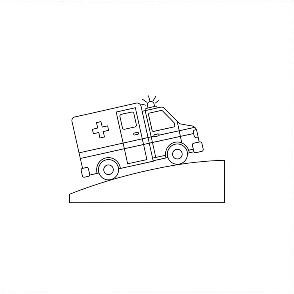 Ambulance Kleurplaat Een eenvoudige kleurplaat van een ambulance, ideaal voor kinderen en volwassenen om in te kleuren.