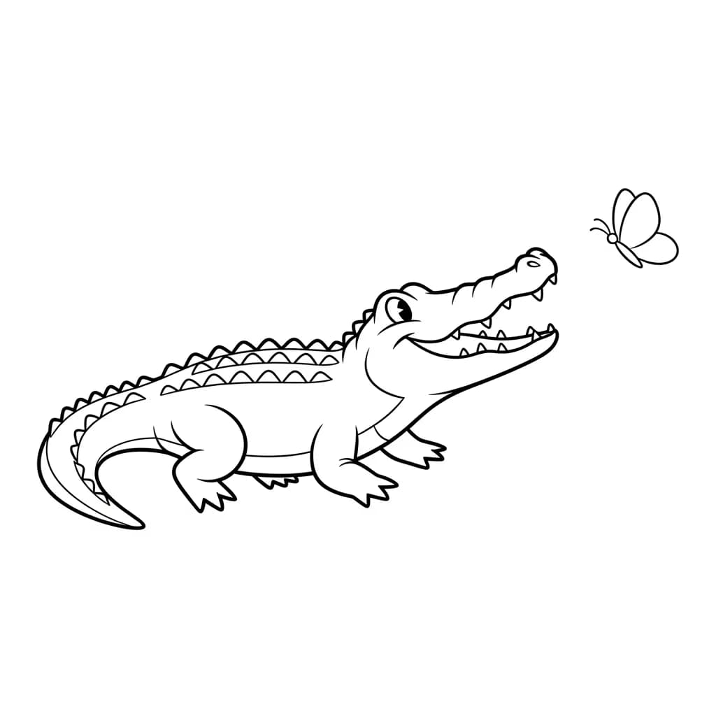 alligatorkleurplaat schets kleurplaat van een glimlachende alligator met duidelijke contouren om in te kleuren