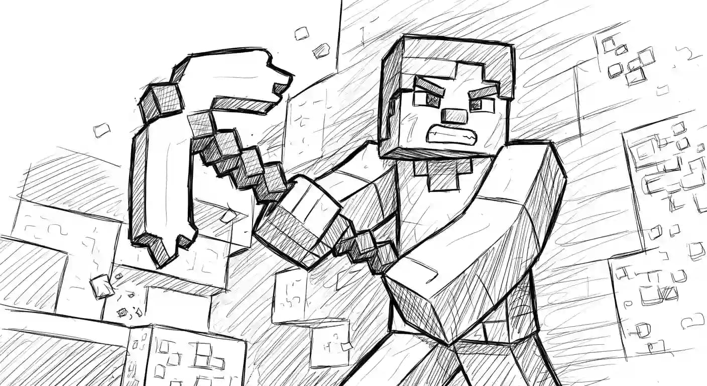Minecraft Kleurplaat van Minecraft met bekende figuren en avontuurlijke elementen om zelf in te kleuren.