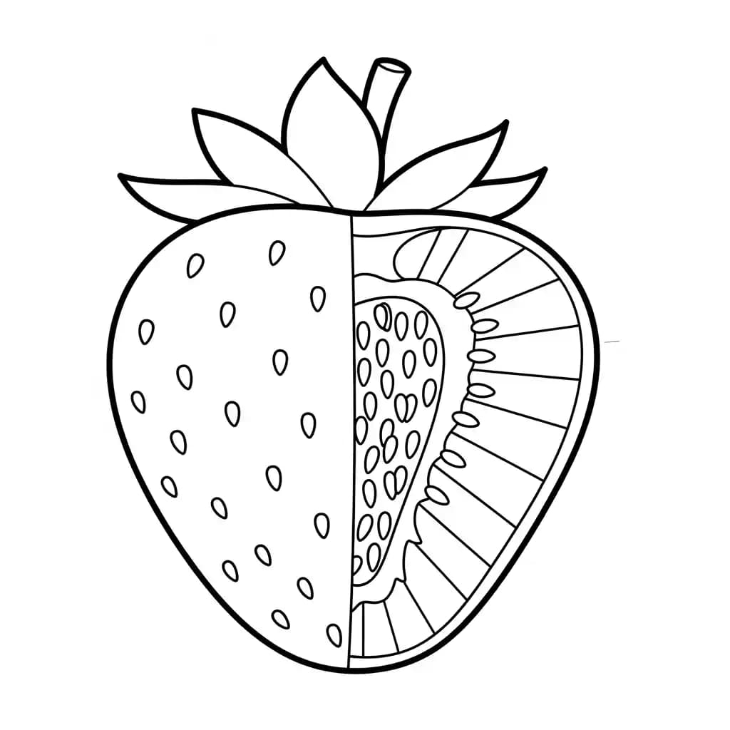 Aardbeienkleurplaat schets kleurplaat van een grote aardbei met duidelijke contouren om in te kleuren