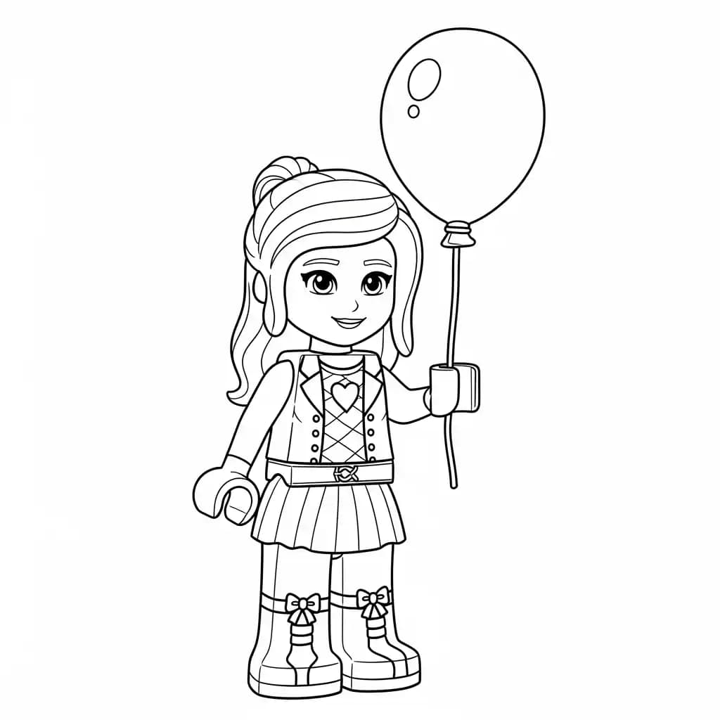 Lego Friends Vrolijke Lego Friends tekening met vrienden die samen plezier maken en ingekleurd kunnen worden.