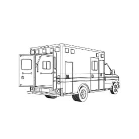 Ambulance Kleurplaat Zwart-witte tekening van een ambulance om gratis te downloaden en in te kleuren.