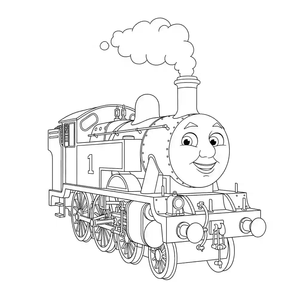 Thomas en vrienden Kleurplaat van Thomas en vrienden met een vrolijk en speels thema om in te kleuren.