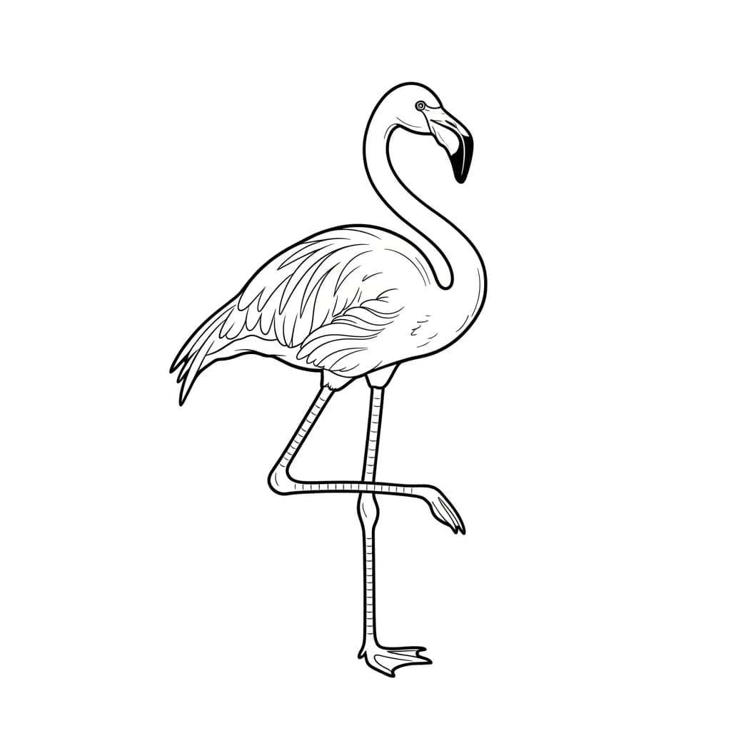 Flamingo Een mooie zwart-wit kleurplaat van een flamingo.