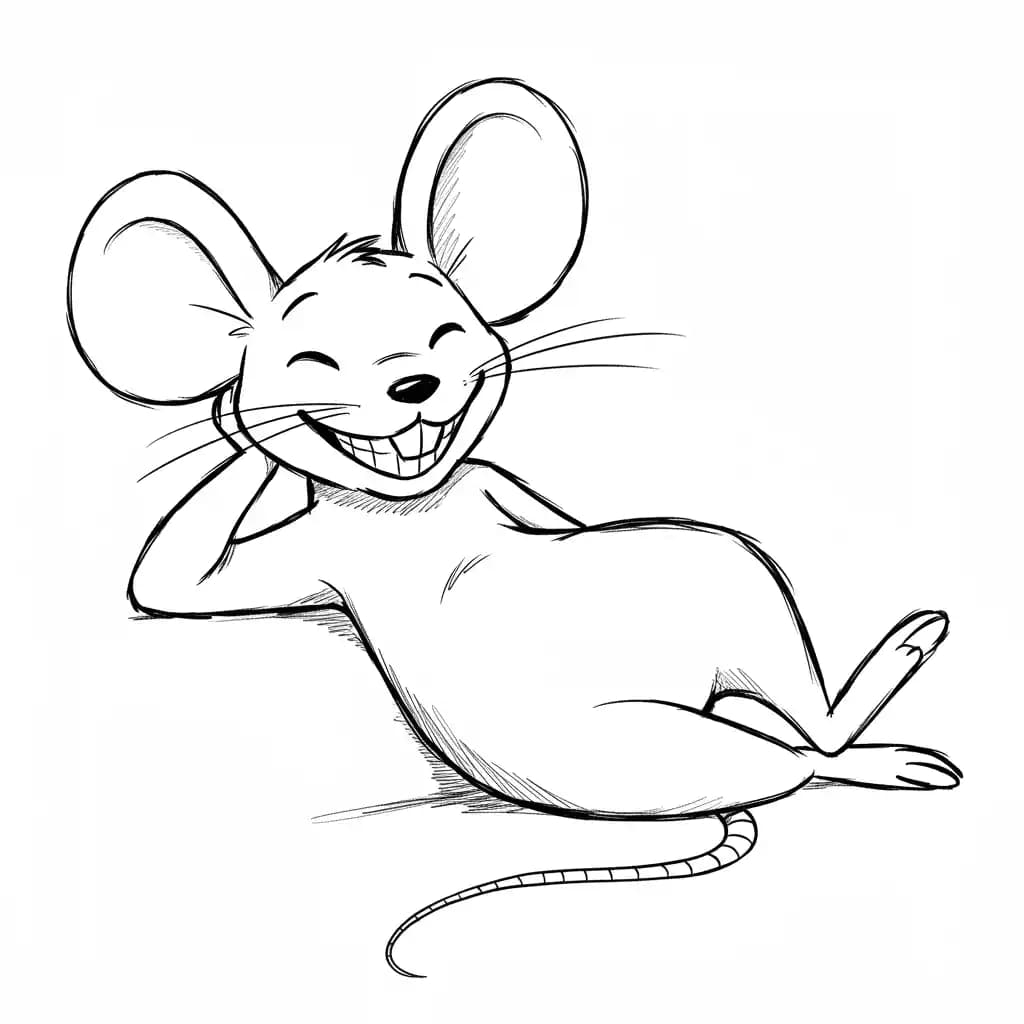 Muis Kleurplaat van een schattige muis die ideaal is om in te kleuren door kinderen en volwassenen.