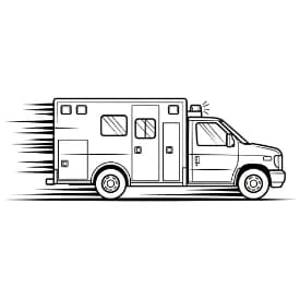 Ambulance Zwart-witte tekening van een ambulance om gratis te downloaden en in te kleuren.