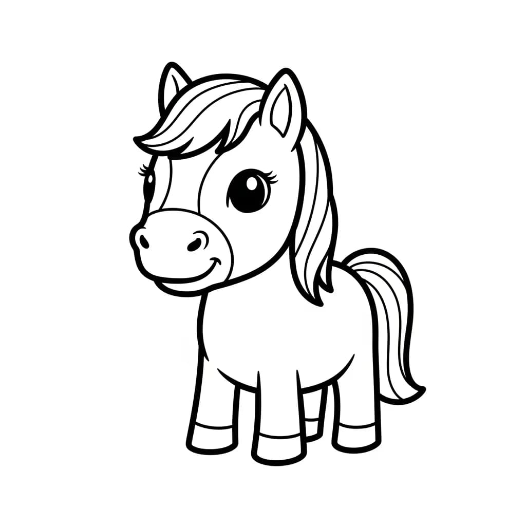 Paard Kleurplaat van een paard die eenvoudig te printen en in te kleuren is.