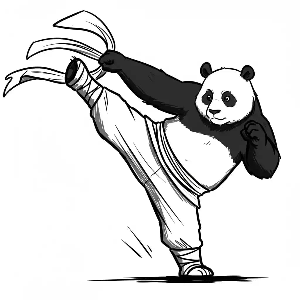 Kung Fu Panda Kleurplaat van Kung Fu Panda met een leuke en avontuurlijke scène om in te kleuren.
