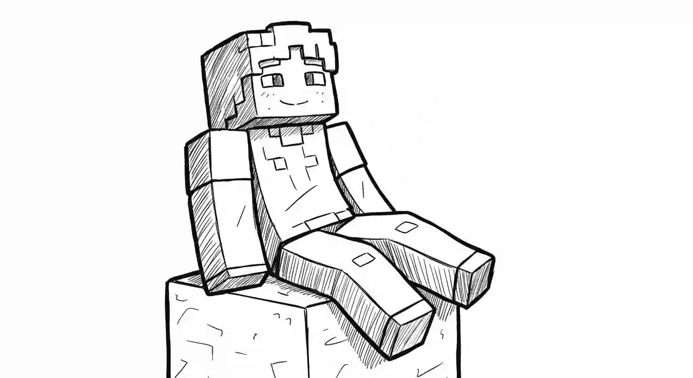 Minecraft Kleurplaat van Minecraft met bekende figuren en avontuurlijke elementen om zelf in te kleuren.