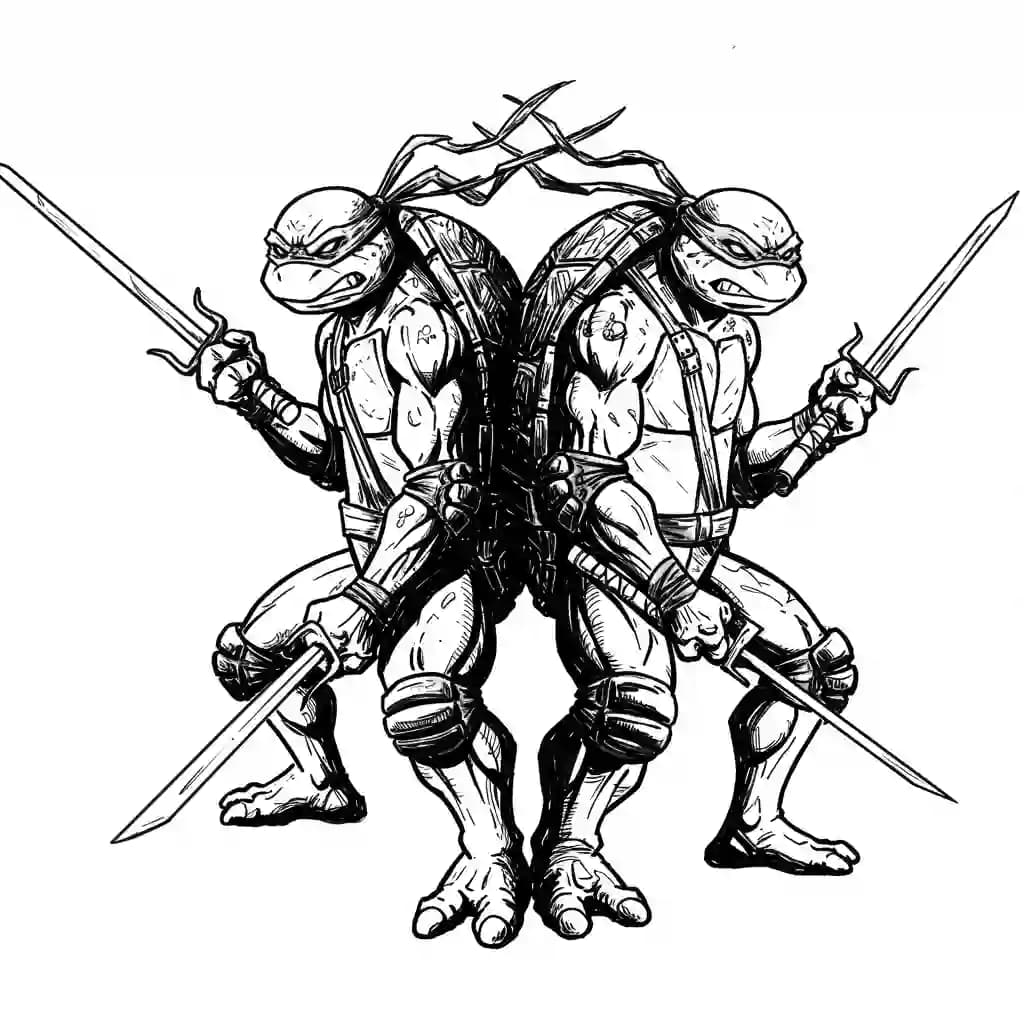 Tienermutante ninjaschildpadden Kleurplaat van tienermutante ninjaschildpadden met een avontuurlijk en speels thema om in te kleuren.