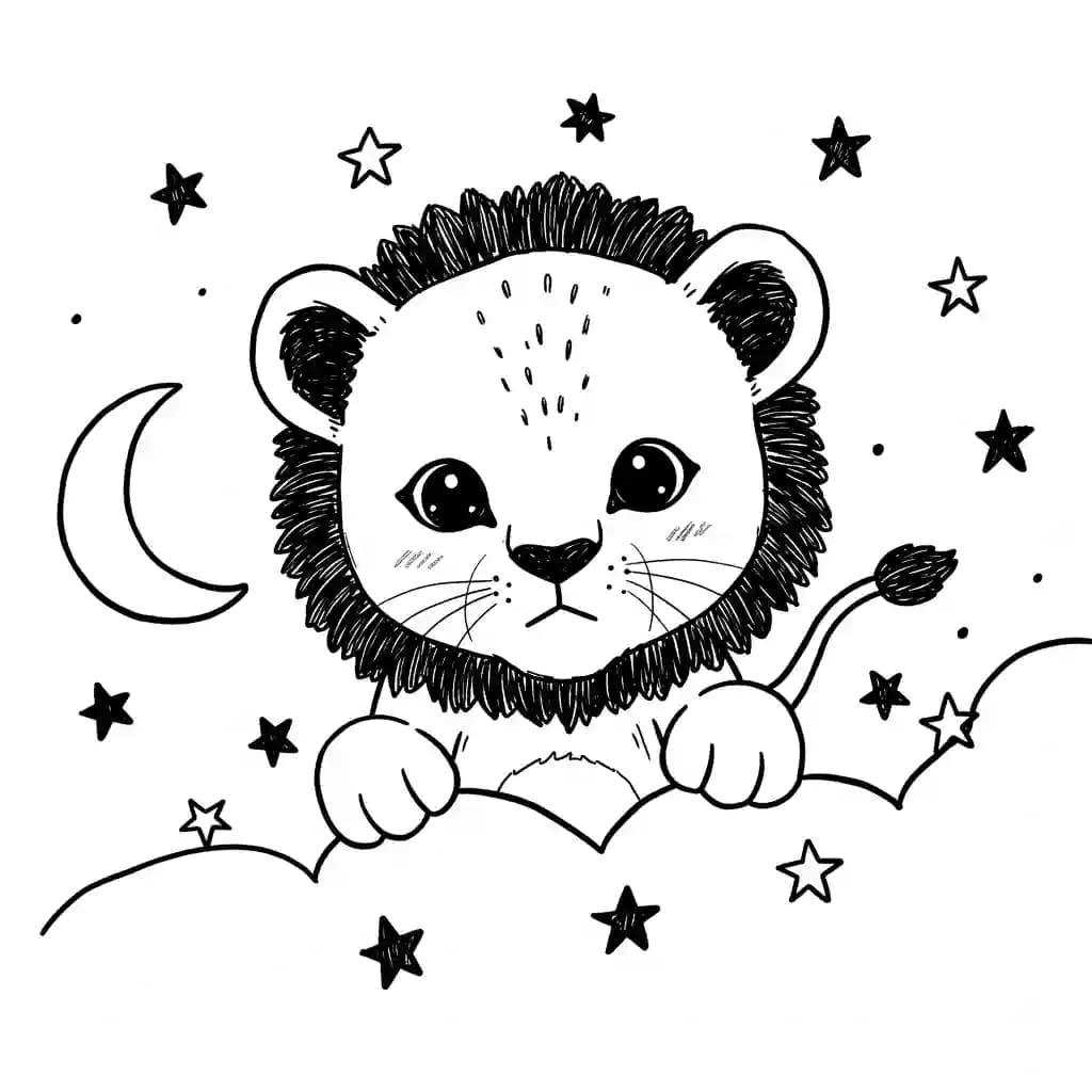 Lion King Kleurplaat van Lion King met een vrolijke savannesetting om creatief in te kleuren.