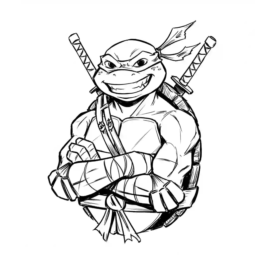 Tienermutante ninjaschildpadden Kleurplaat van tienermutante ninjaschildpadden met een avontuurlijk en speels thema om in te kleuren.