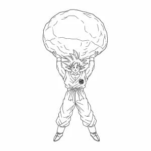 Goku kleurplaat schets kleurplaat van Goku in vechthouding met duidelijke lijnen om in te kleuren