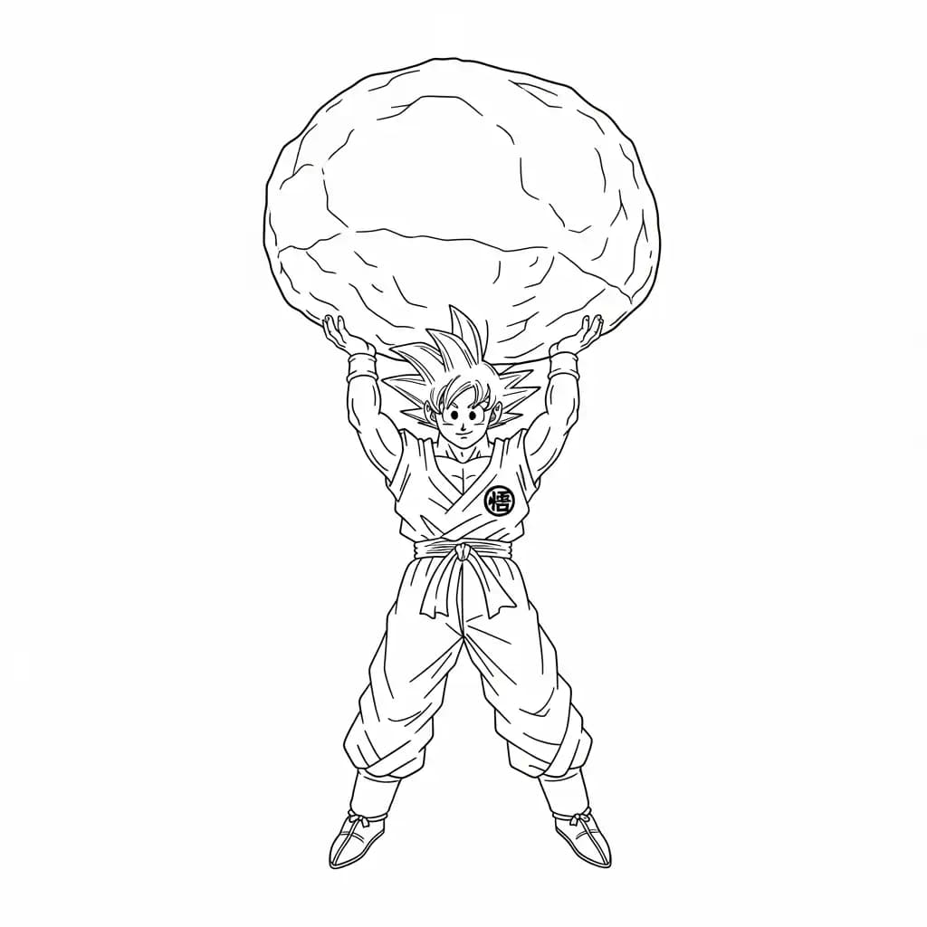 Goku kleurplaat schets kleurplaat van Goku in vechthouding met duidelijke lijnen om in te kleuren