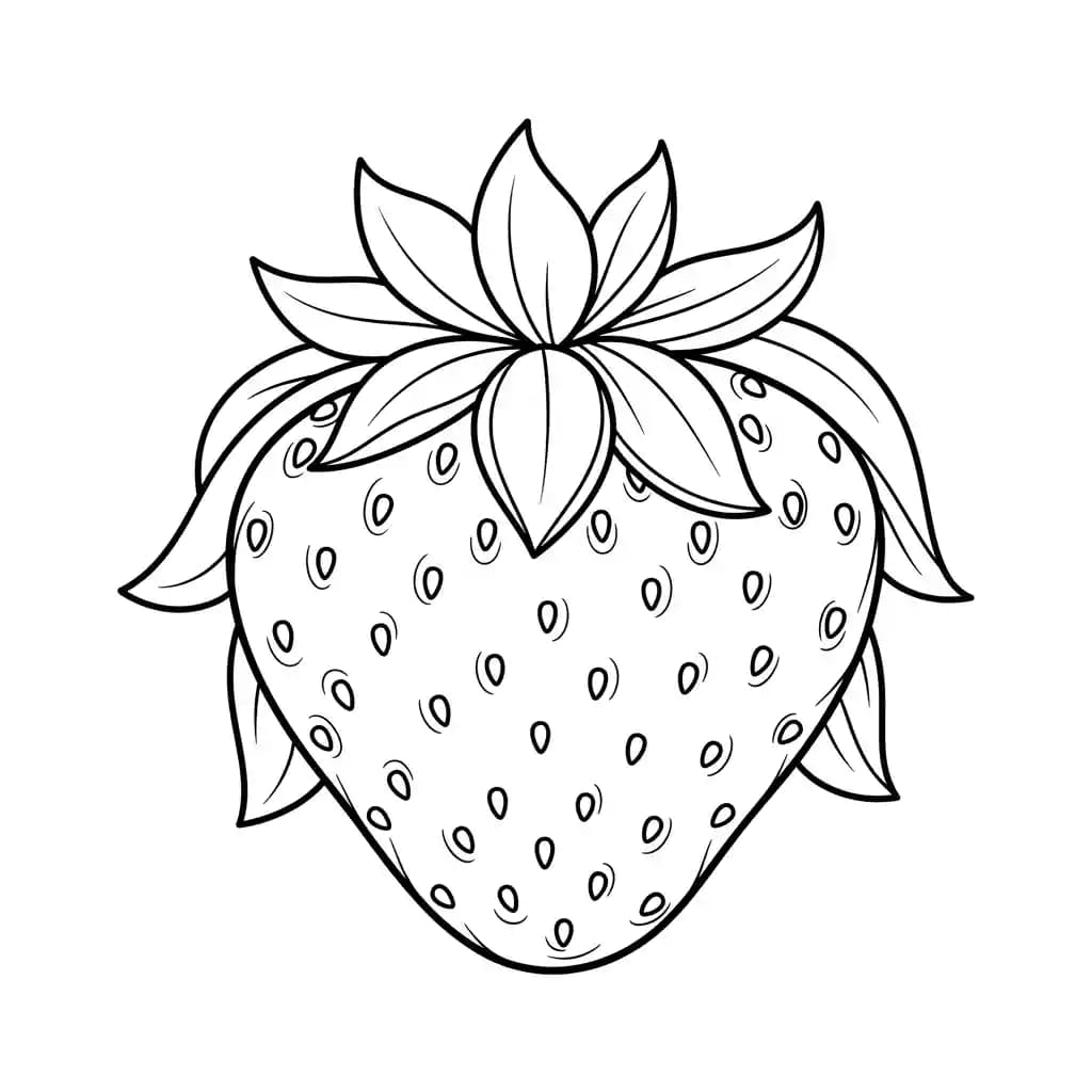 Aardbeienkleurplaat schets kleurplaat van een grote aardbei met duidelijke contouren om in te kleuren