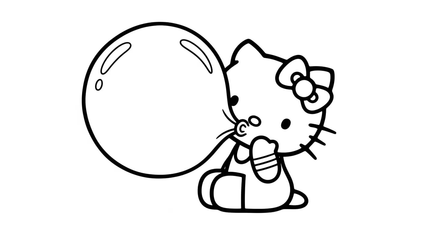 hello kitty Kleurplaat van hello kitty in een vrolijk en creatief thema om zelf in te kleuren.