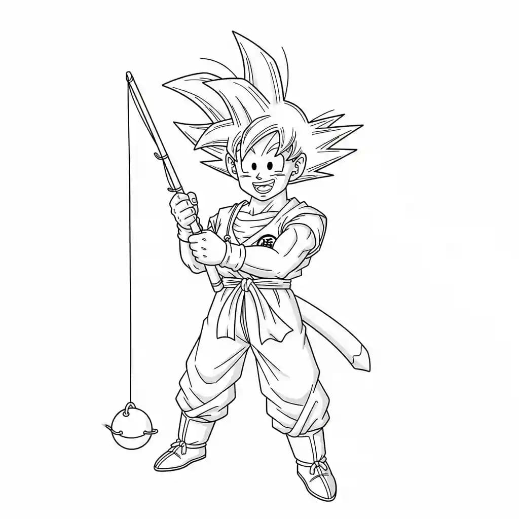 Goku kleurplaat schets kleurplaat van Goku in vechthouding met duidelijke lijnen om in te kleuren