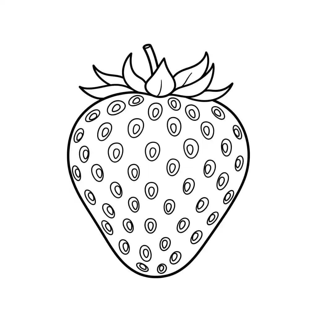 Aardbeienkleurplaat schets kleurplaat van een grote aardbei met duidelijke contouren om in te kleuren