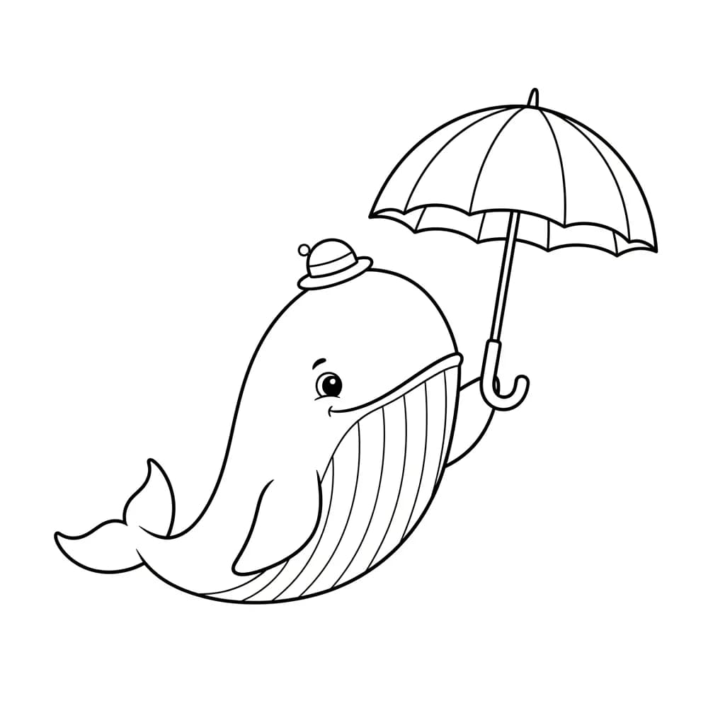 Walvis Kleurplaat van een Walvis die kinderen en volwassenen creatief kunnen inkleuren.