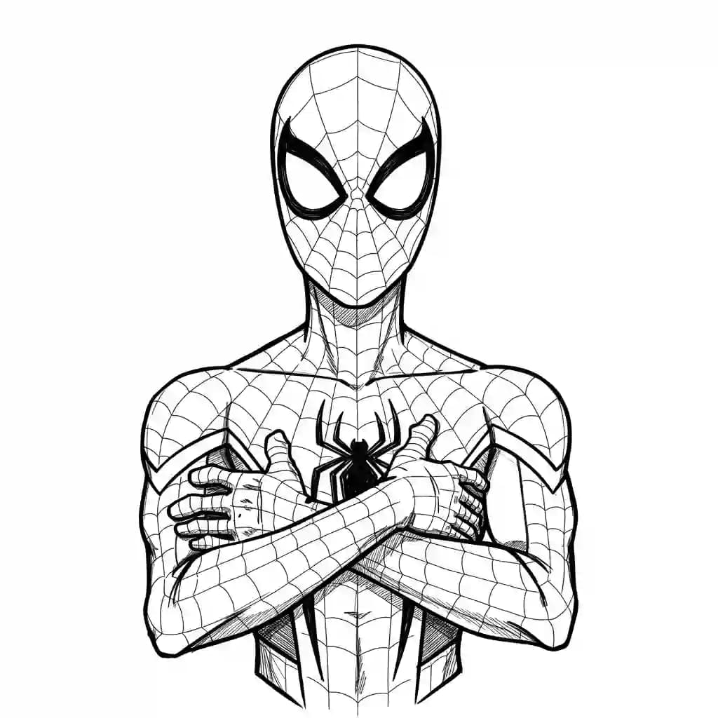 Spiderman Kleurplaat van Spiderman met een stoer superhelden thema om zelf in te kleuren.