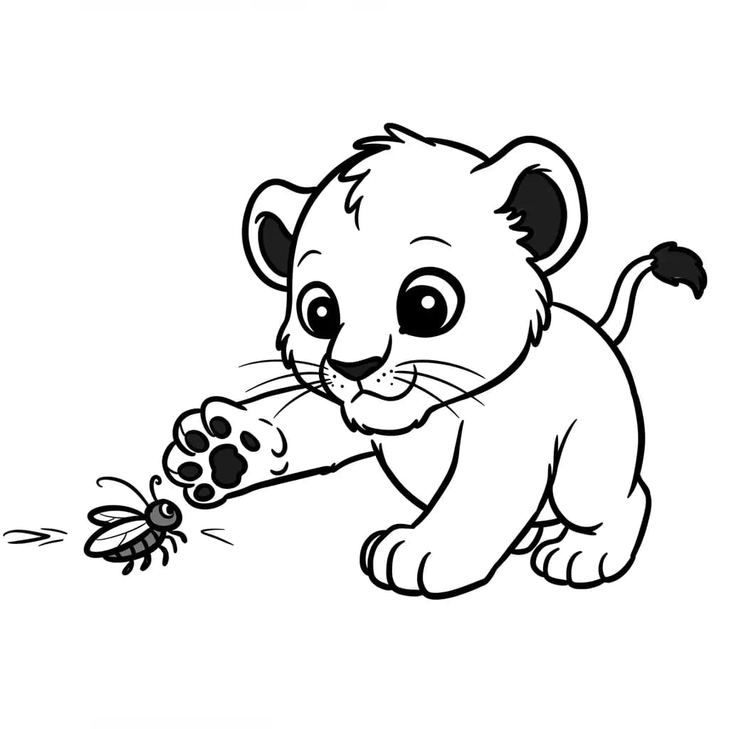 Lion King Gratis kleurplaat van Lion King met vrolijke savannefiguren om in te kleuren.