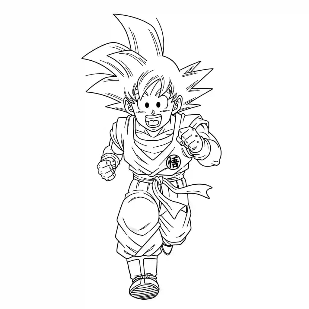 Goku kleurplaat schets kleurplaat van Goku in vechthouding met duidelijke lijnen om in te kleuren