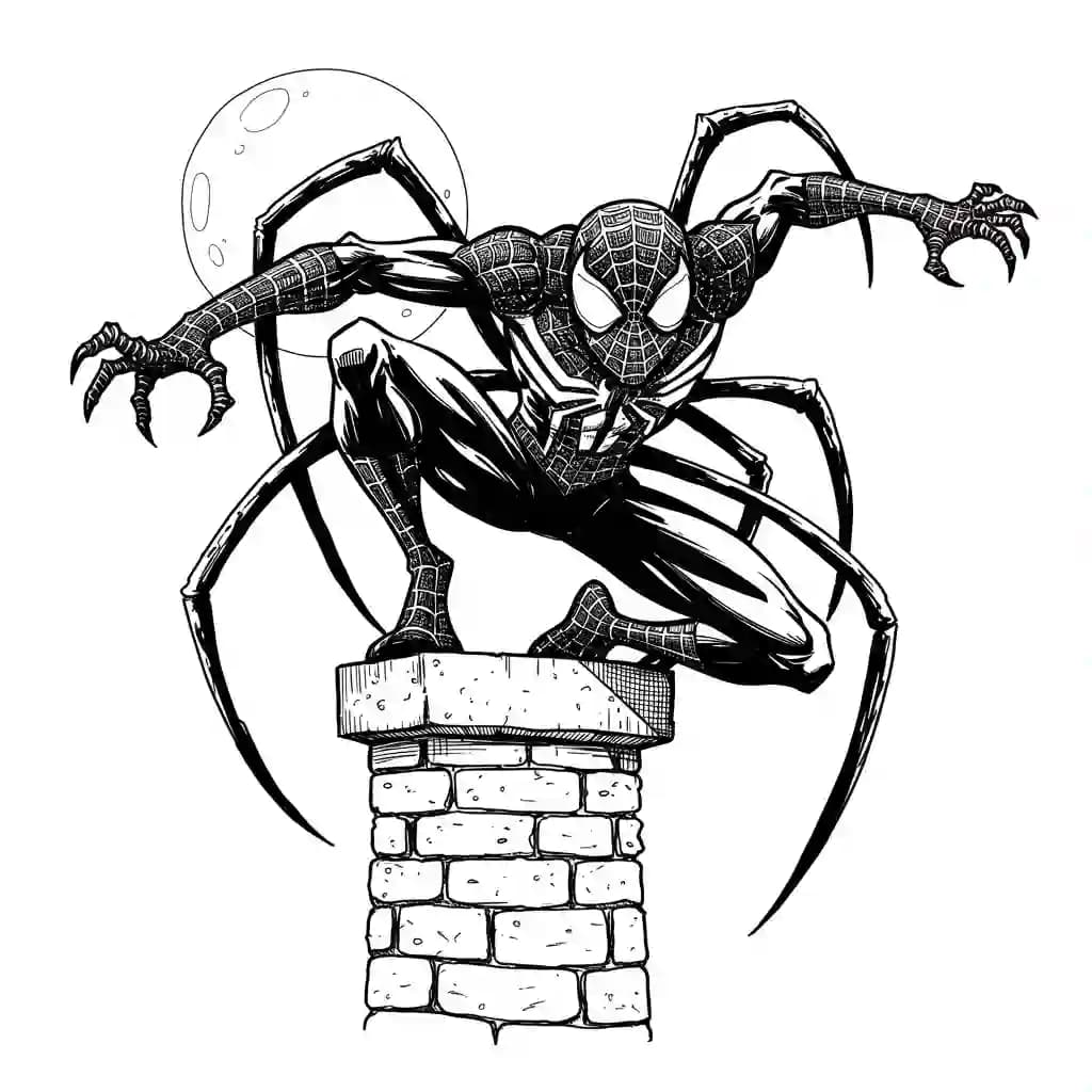 Spiderman Kleurplaat van Spiderman met een stoer superhelden thema om zelf in te kleuren.