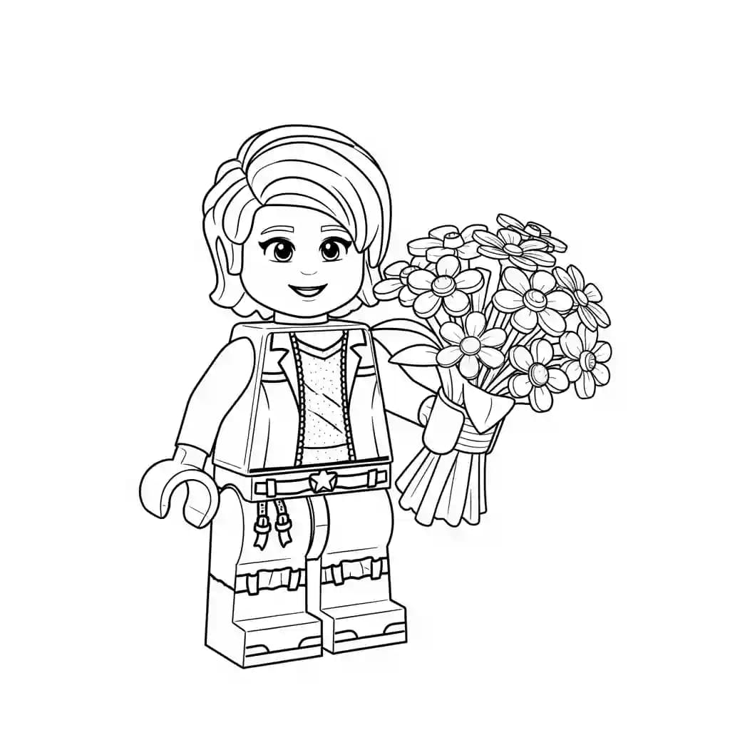 Lego Friends Vrolijke Lego Friends tekening met vrienden die samen plezier maken en ingekleurd kunnen worden.