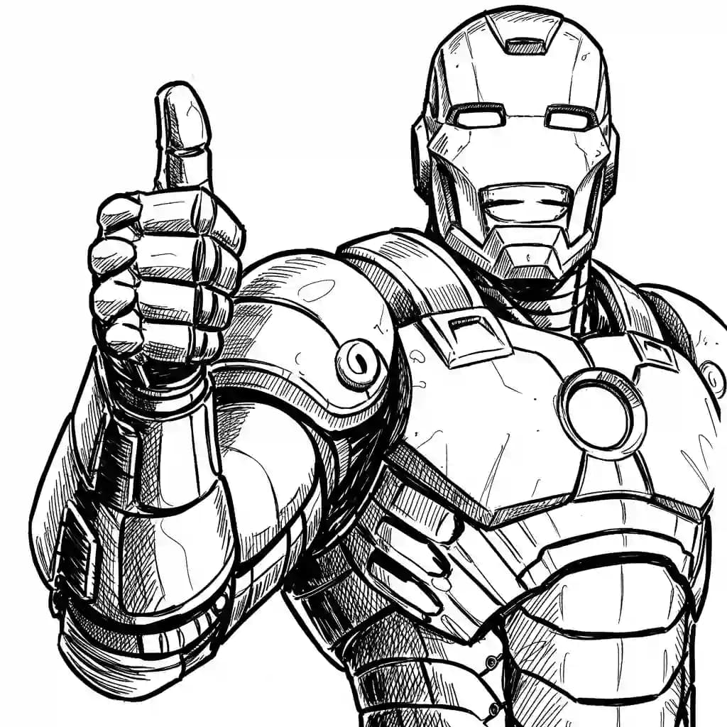 Iron Man Kleurplaat van Iron Man in een stoere superheldenpose om zelf in te kleuren.
