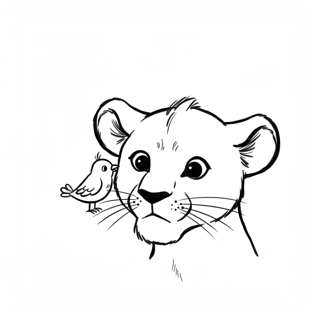 Lion King Kleurplaat van Lion King met een vrolijke savannesetting om creatief in te kleuren.
