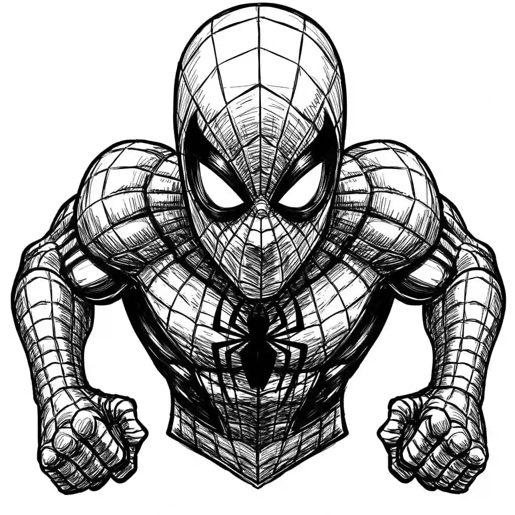 Spiderman Kleurplaat van Spiderman met een stoer superhelden thema om zelf in te kleuren.