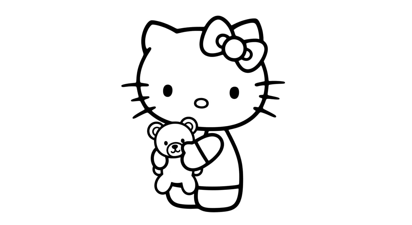 hello kitty Kleurplaat van hello kitty in een vrolijk en creatief thema om zelf in te kleuren.