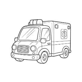 Ambulance Zwart-witte tekening van een ambulance om gratis te downloaden en in te kleuren.