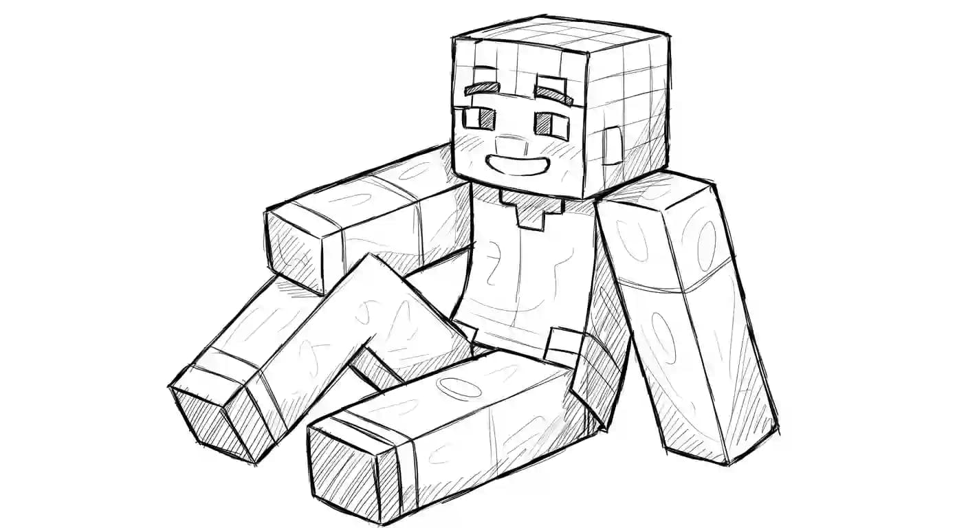 Minecraft Kleurplaat van Minecraft met bekende figuren en avontuurlijke elementen om zelf in te kleuren.