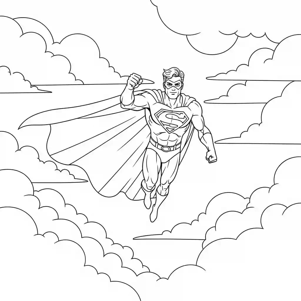 Superheld Kleurplaat van een superheld met stoer en avontuurlijk thema om in te kleuren.