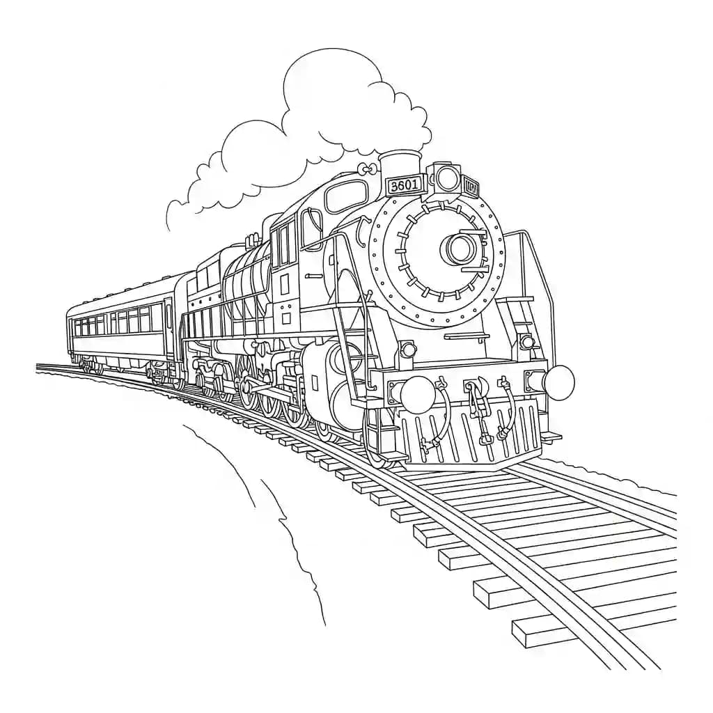 Trein Kleurplaat van een trein met een leuk en creatief ontwerp om zelf in te kleuren.
