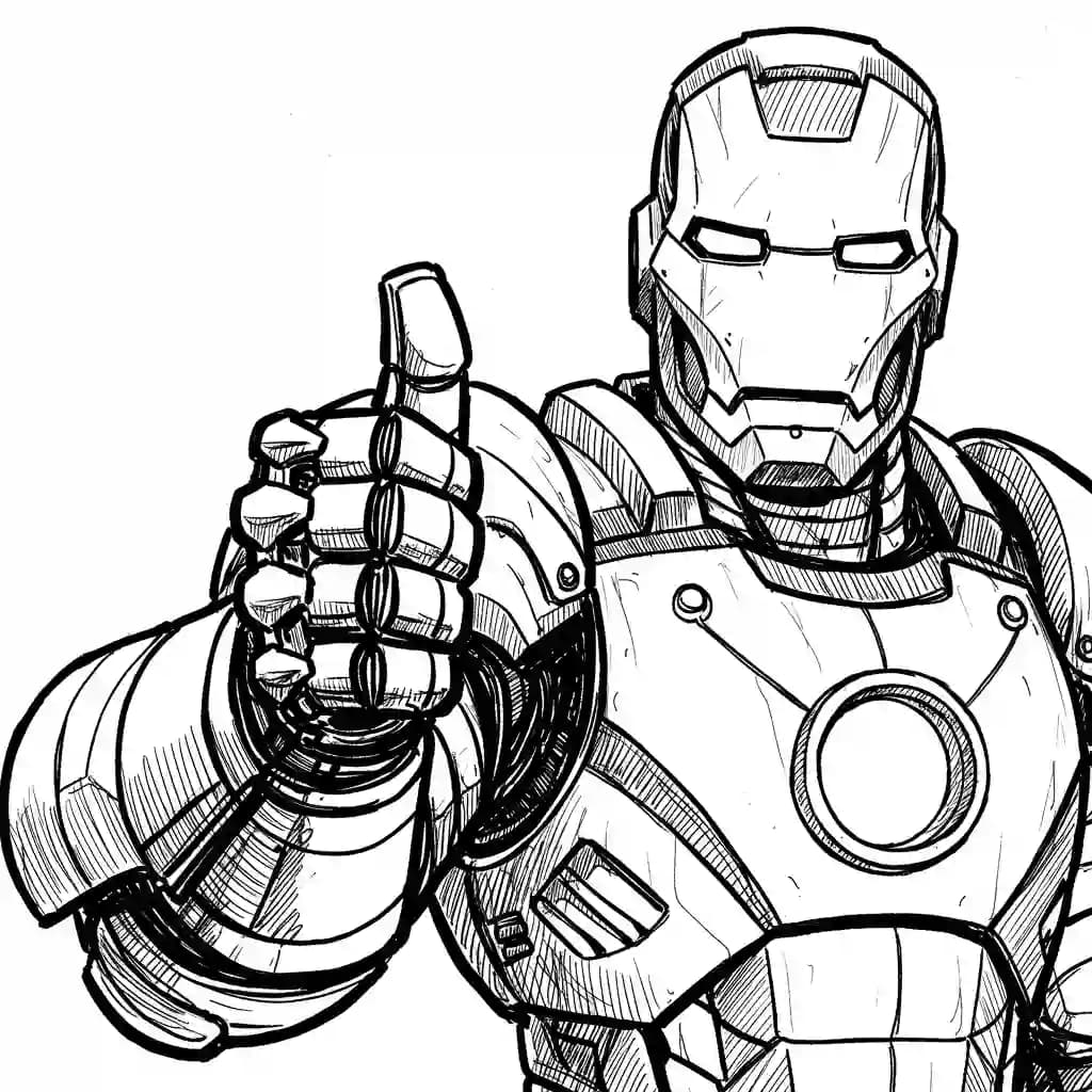 Iron Man Kleurplaat van Iron Man in een stoere superheldenpose om zelf in te kleuren.