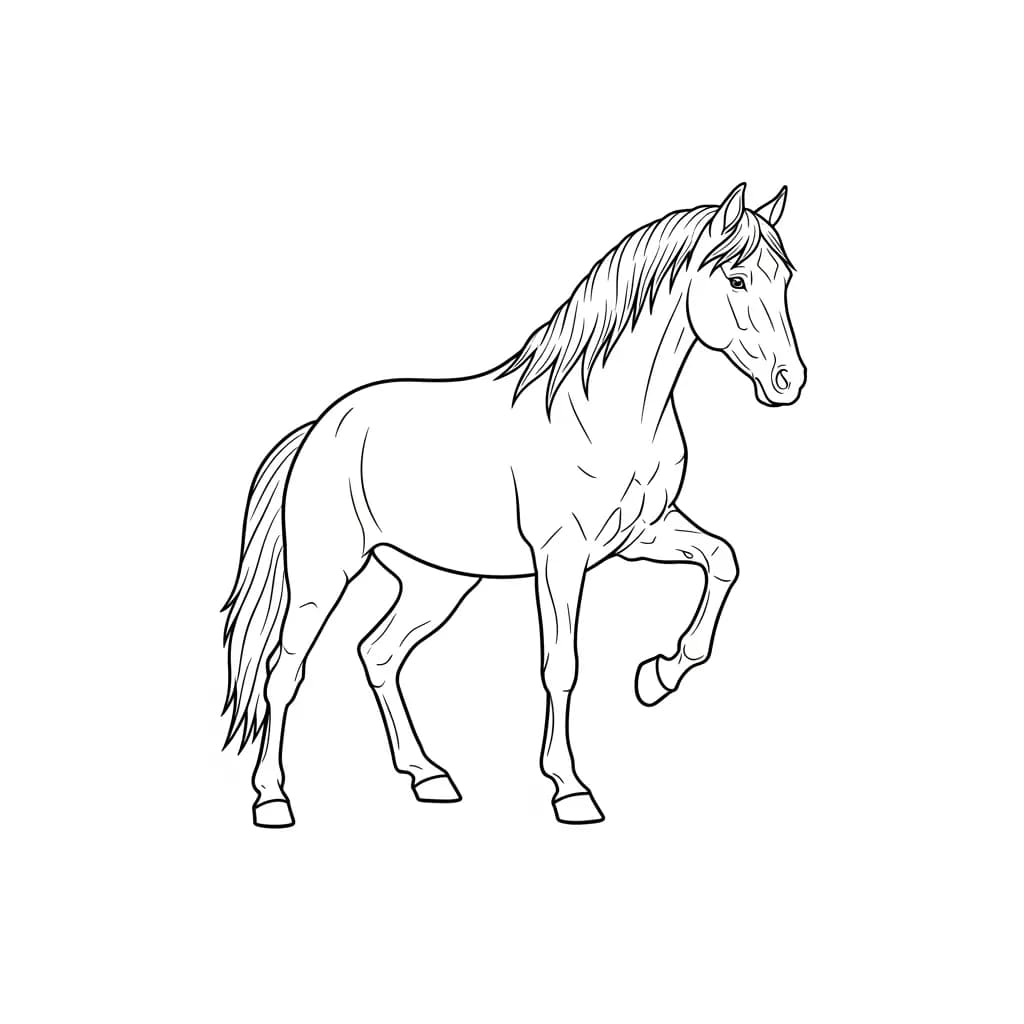 Paard Kleurplaat van een paard die eenvoudig te printen en in te kleuren is.