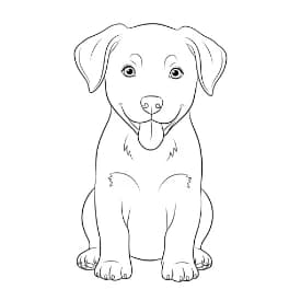 Hond Een vrolijke hond op een kleurplaat, klaar om ingekleurd te worden.
