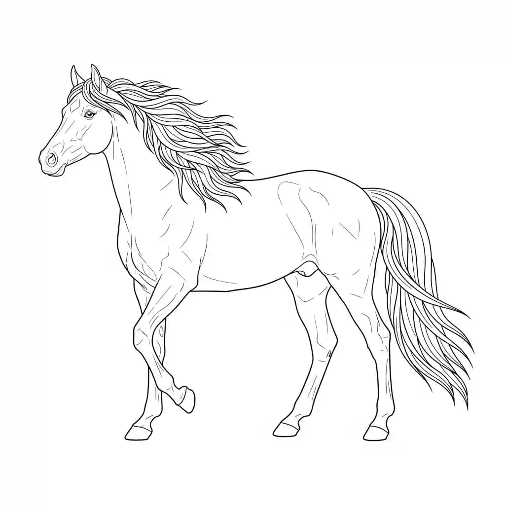 Paard Kleurplaat van een paard die eenvoudig te printen en in te kleuren is.