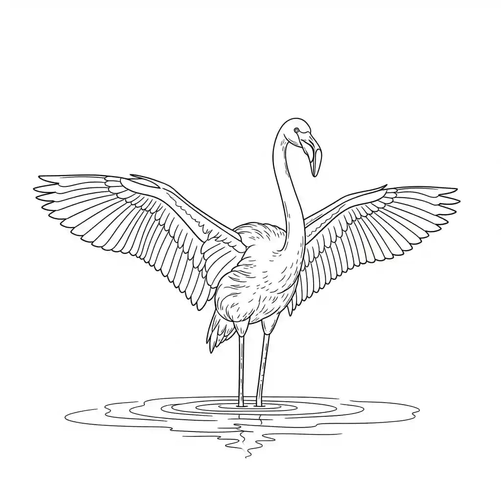 Flamingo Een mooie zwart-wit kleurplaat van een flamingo.