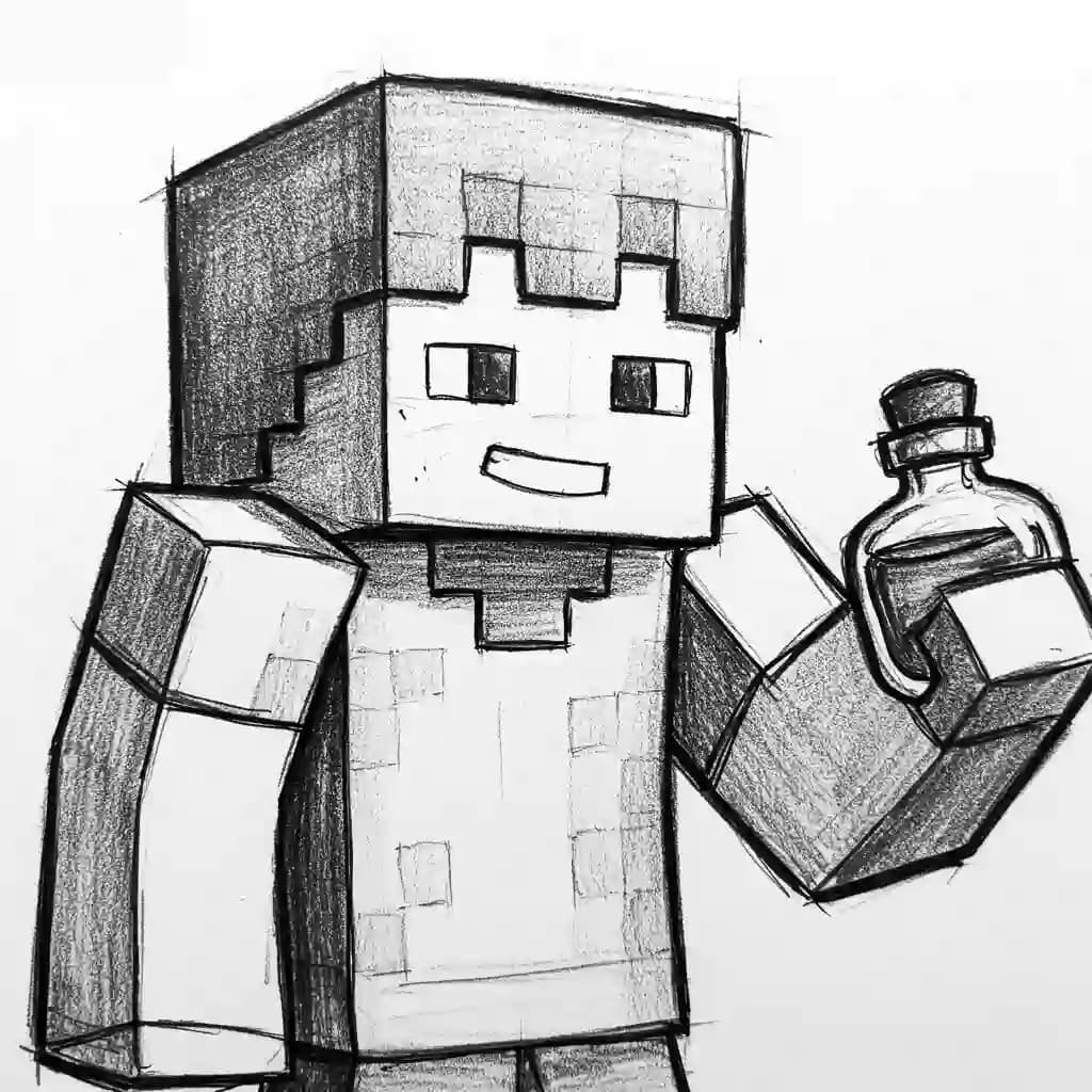 Minecraft Kleurplaat van Minecraft met bekende figuren en avontuurlijke elementen om zelf in te kleuren.