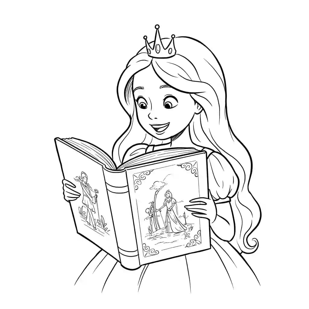 Prinses met kroon Kleurplaat van een prinses met kroon uit de categorie Prinsessen om in te kleuren.